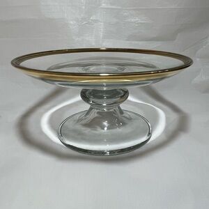 Elegant Glass Cake Stand with Gold Rim